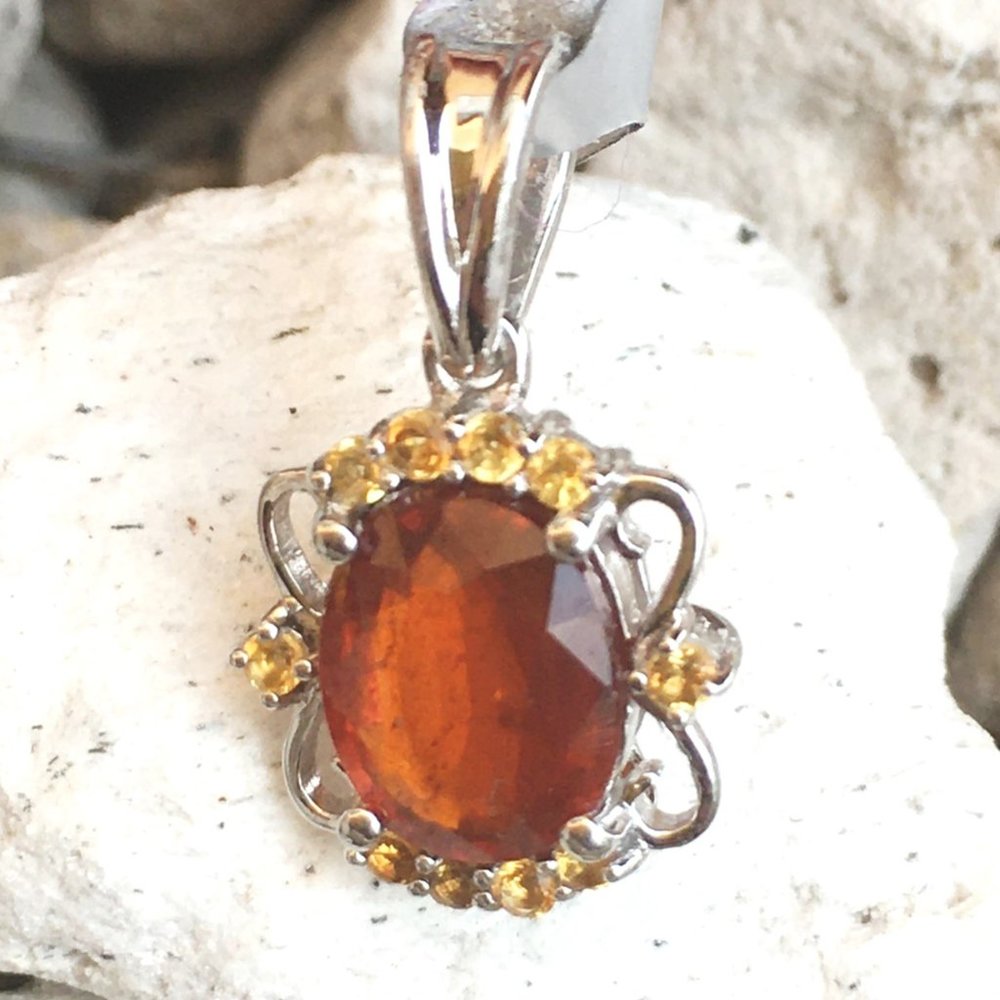 Orange Kyanite & Citrine Pendant .925 Silver Stamped Natural Genuine Gemstones